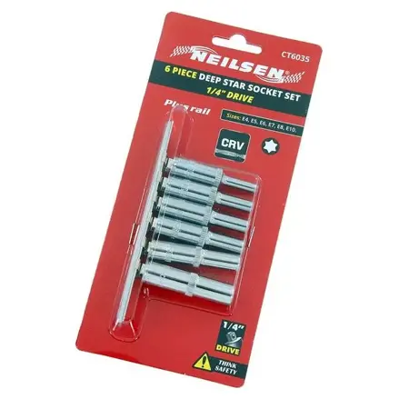 DLHÉ TORX ZÁSUVKOVÉ KĽÚČE E4-E10 1/4 NEILSEN TORXE KĽÚČE SADA
