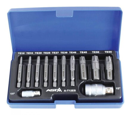 Sada torzných bitov pre poškodené hlavy skrutiek TORX 1/4" / 1/2"