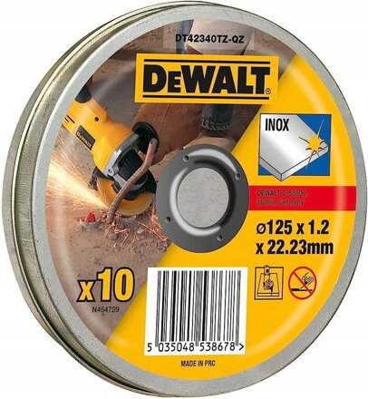 Oceľové INOX kotúče na kov 125×1,2×22,2mm 10 kusov Dewalt 