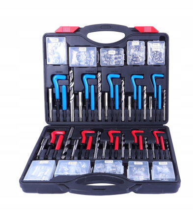 Súprava na rekonštrukciu závitu cievky Heli, metrické a palcové rozmery M5 – M12, 314 dielov