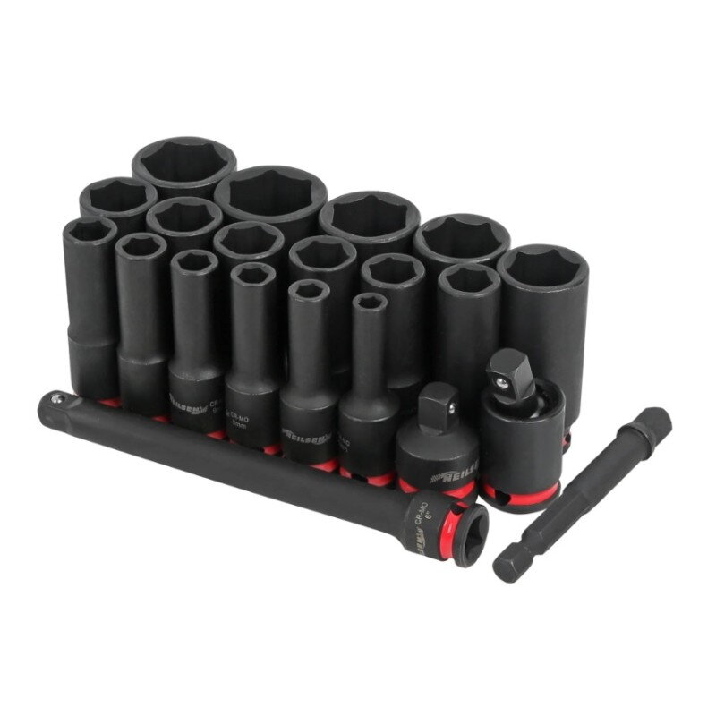 Súprava dlhých rázových hlavíc 3/8" Cr-Mo 21 ks (6–25 mm) – Neilsen
