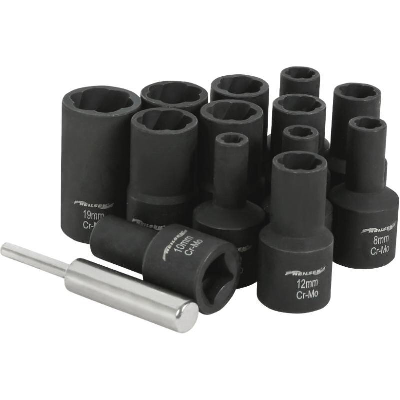 Hlavice kľúče na poškodené strhnuté skrutky 6 – 19 mm 1/2" 14-dielna sada Neilsen – Profesionálna sada hlavíc na vyťahovanie poškodených skrutiek a matíc (14 dielov)